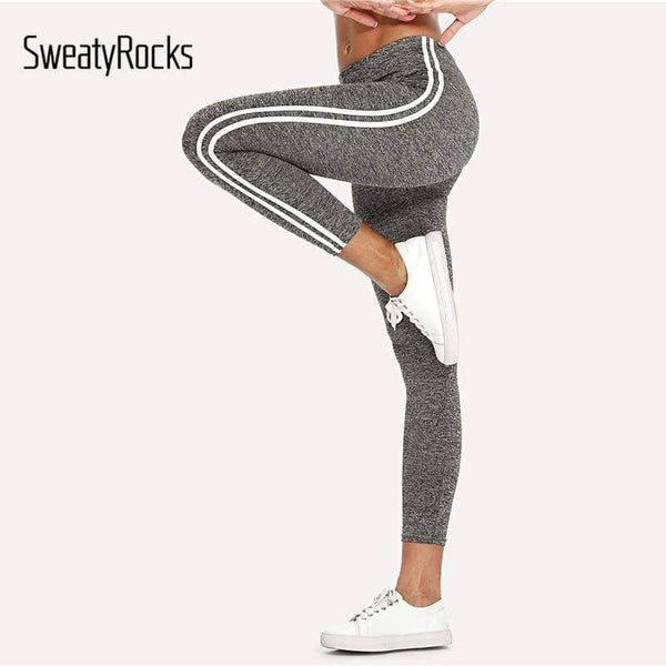 Planet Gates Gray / S Striped Tape Side Elastic Waist Leggings Grey Crop Sporting Leggings Women New Arrivials Summer Athleisure Leggings