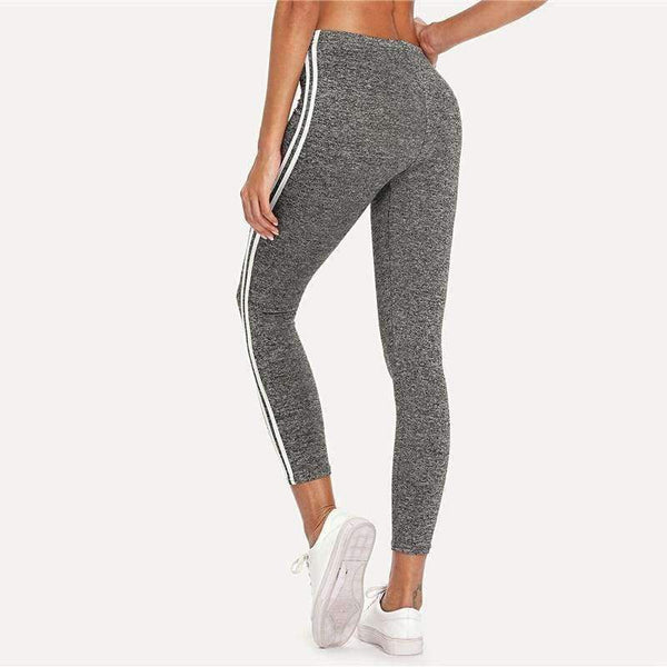 Planet Gates Gray / S Striped Tape Side Elastic Waist Leggings Grey Crop Sporting Leggings Women New Arrivials Summer Athleisure Leggings
