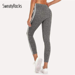 Planet Gates Gray / S Striped Tape Side Elastic Waist Leggings Grey Crop Sporting Leggings Women New Arrivials Summer Athleisure Leggings