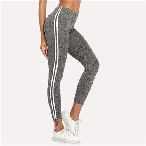 Planet Gates Gray / S Striped Tape Side Elastic Waist Leggings Grey Crop Sporting Leggings Women New Arrivials Summer Athleisure Leggings