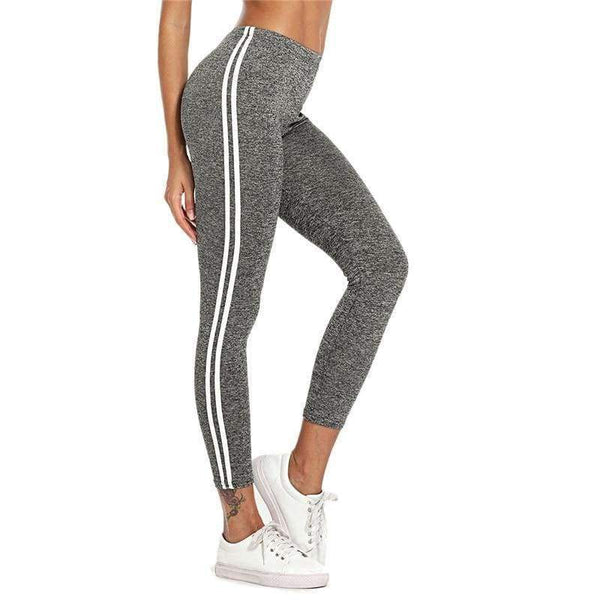 Planet Gates Gray / S Striped Tape Side Elastic Waist Leggings Grey Crop Sporting Leggings Women New Arrivials Summer Athleisure Leggings
