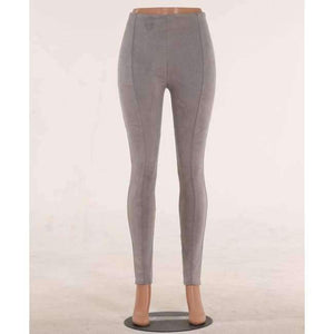 Planet Gates Gray / S Suede fabric elastic waist legging autumn winter package hip pure color beading pants with zipper ladies trousers ZB-D019