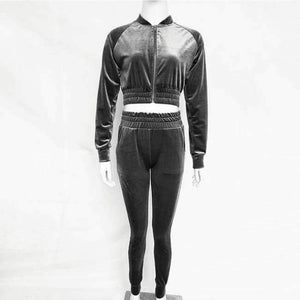 Planet Gates Gray / S Velvet Tracksuit Two Piece Set Women Sexy Pink Long Sleeve Crop Top and Pants Suit Fashion Autumn Winter Sweatshirt