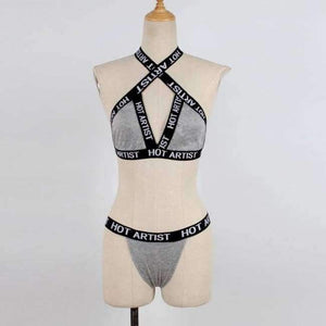 Planet Gates gray / s Women Bra Letter Lounge Underwear Comfortable Wireless Loungewear Lingerie Halter Bra Set Black And White Bras Sets