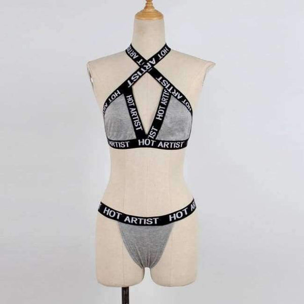 Planet Gates gray / s Women Bra Letter Lounge Underwear Comfortable Wireless Loungewear Lingerie Halter Bra Set Black And White Bras Sets