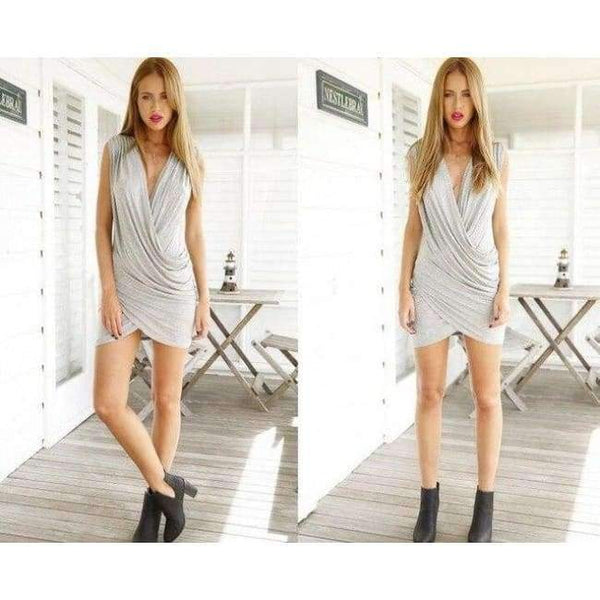 Planet Gates Gray / S Women dresses sexy deep v neck mini party dresses for women 2017 summer night event sheath straight female dresses