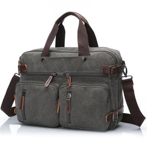 Planet Gates Gray Scione Men Canvas Bag Leather Briefcase Travel Suitcase Messenger Shoulder Tote Back Handbag Large Casual Business Laptop Pocket