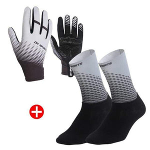Planet Gates Gray  Set / M 1Pair Full Finger Cycling Gloves Cycling Socks Men Women Anti-slip Sports Bike Mittens Bicycle Gloves Sock Set
