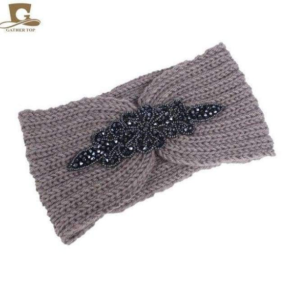 Planet Gates gray / Size fits all New Women knitted headband Metal Jewel Accessory Winter Floral Turban crochet headwrap Beanie Headband hair accessories