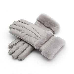 Planet Gates Gray Top Quality Genuine Leather Warm Fur Glove For Men Women Thermal Winter Fashion Sheepskin Ourdoor Thick Five Finger Gloves  G5