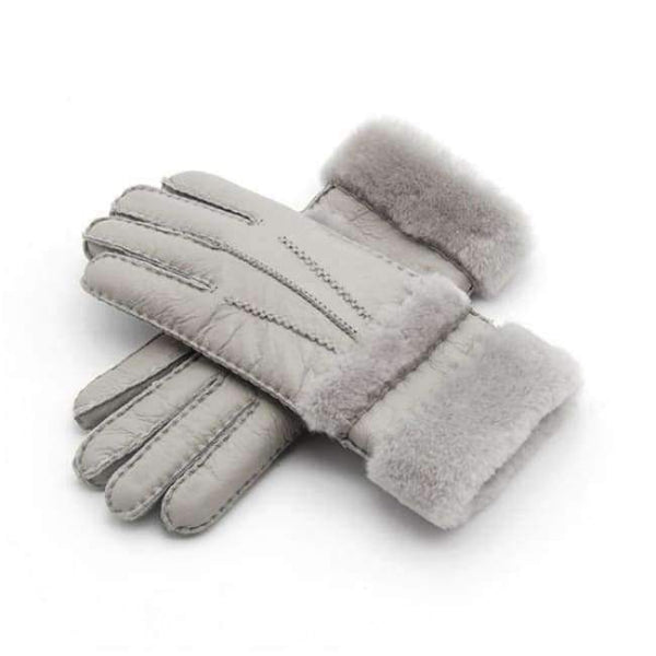 Planet Gates Gray Top Quality Genuine Leather Warm Fur Glove For Men Women Thermal Winter Fashion Sheepskin Ourdoor Thick Five Finger Gloves  G5
