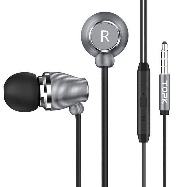 Planet Gates Gray TOPK F07 Stereo Bass Earphone  3.5mm Jack In-ear Sport Wired Earphones with mic for iPhone Xiaomi Samsung Phone Computer Headset