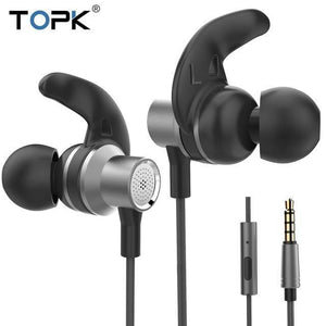 Planet Gates Gray TOPK T13 Bass Stereo Sport Earbuds Earphones Wired Control With Built-in Microphone for iPhone Samsung Xiaomi Huawei