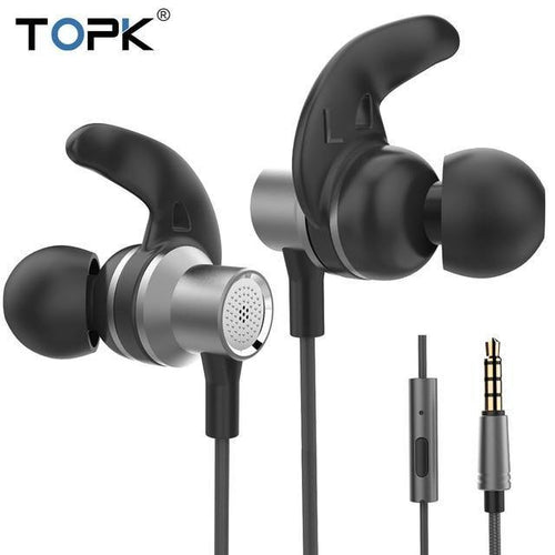 Planet Gates Gray TOPK T13 Bass Stereo Sport Earbuds Earphones Wired Control With Built-in Microphone for iPhone Samsung Xiaomi Huawei