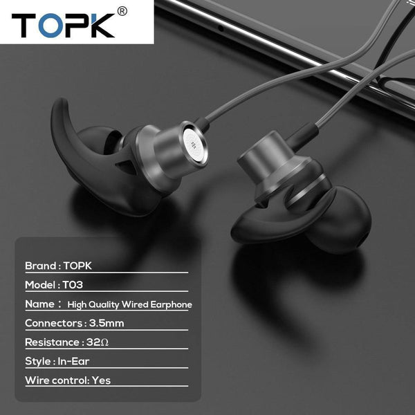 Planet Gates Gray TOPK T13 Bass Stereo Sport Earbuds Earphones Wired Control With Built-in Microphone for iPhone Samsung Xiaomi Huawei