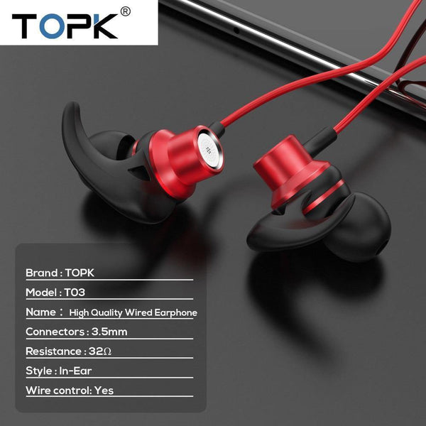 Planet Gates Gray TOPK T13 Bass Stereo Sport Earbuds Earphones Wired Control With Built-in Microphone for iPhone Samsung Xiaomi Huawei
