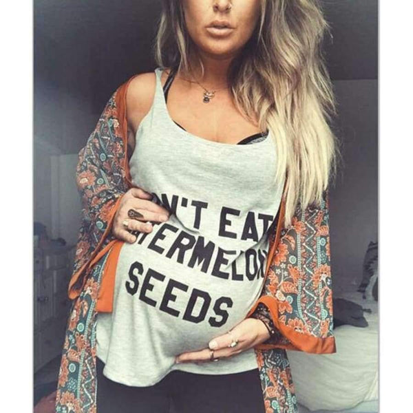 Planet Gates Gray Vest 01 / L Grey White Maternity Vest Clothes Letter Printed Pregnancy Sleeveless Tank Tops Blouse Summer Women  Pregnant Tee