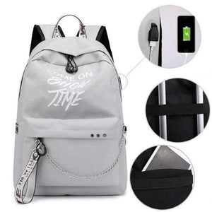 Planet Gates gray Winmax Luminous USB Badge Women Backpack Fashion Letters Print School Bag Girls Teenager Chain Backpack Bolsa Mochilas Sac A Dos