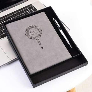 Planet Gates Gray with Box Free Make logo A5 Notebook Name Custom Leather Writing Pads Binder Black Diary Office School Supply Leader Gift with Pen Box
