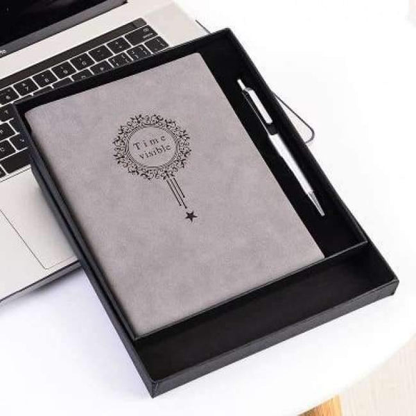 Planet Gates Gray with Box Free Make logo A5 Notebook Name Custom Leather Writing Pads Binder Black Diary Office School Supply Leader Gift with Pen Box