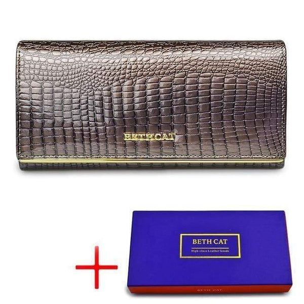 Planet Gates Gray with box Women Wallet and Purses Genuine Leather Female Coin Card Holder Purse Ladies Money Bags Alligator Cow Wallets