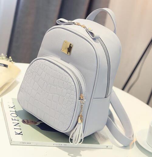Planet Gates Gray Women backpack leather school bags for teenager girls stone sequined female preppy style small backpack
