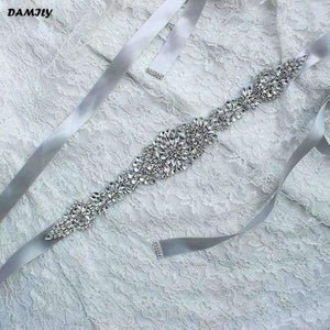 Planet Gates Gray Women's Crystal Wedding Belts Luxury Rhinestone Wedding Dress Belt Bridal Wedding Accessories Satin Ribbon Sash Belt Waistband