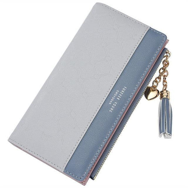 Planet Gates gray Women's Wallet Ladies Leather PU Purses Hasp Clutch Long Zipper Phone Holder  Female Wallets Tassel Coin Pocket Card Money