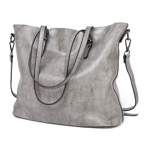 Planet Gates gray Women Shoulder Bag Fashion Women Handbags Oil Wax Leather Large Capacity Tote Bag Casual Pu Leather women Messenger bag