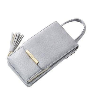 Planet Gates gray Women Wallet High Quality Leather Card Holder Female Shoulder Money Phone Purses Fashion Chain Small Purse Bags