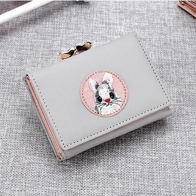 Planet Gates Gray Women Wallet Rabbit Cloth Stickers Change Folder Japanese Kawaii Girl Short Multi-function Coin Purse Card Sets