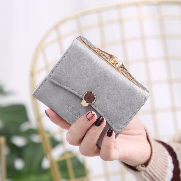 Planet Gates Gray Women wallet small three fold PU leather coin wallet fresh multi-function women purse female coin purse wallet