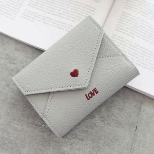 Planet Gates Gray Women Wallets Purse  Mini Wallet Love Heart-shaped Embroidery Line Lychee Pattern Multifunctional Wallet 3 Fold Small Wallet