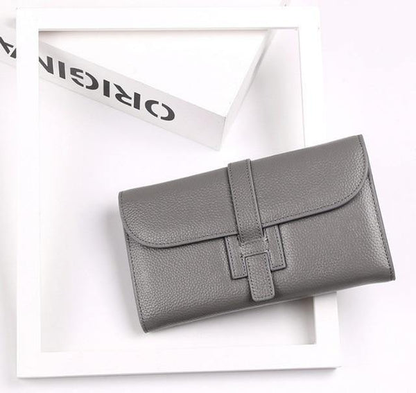 Planet Gates Gray Womens Wallets and Purses Fashion Large Capacity Ladies Purse Cowhide Luxury Handbags Women Bags Designer