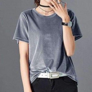 Planet Gates Gray / XL Women T Shirt Short Sleeve Crushed Velvet Summer Womens Tops And T Shirts O-Neck Woman Tee Shirt Femme Manche Courte