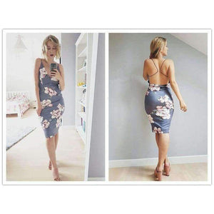 Planet Gates Gray / XS COLROVIE Bodycon Party Dress Women Grey Floral Sexy Backless Slip Summer Dresses Fashion Plunge Neck Elegant Midi Dress