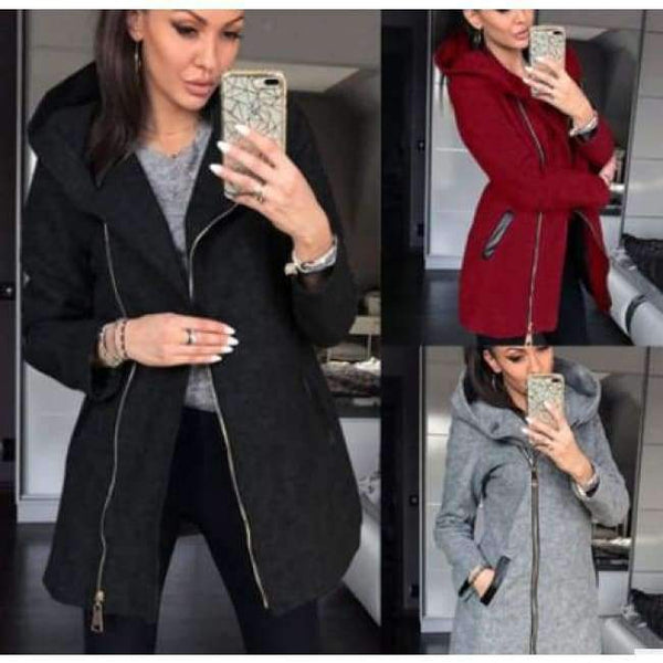 Planet Gates Gray / XS Long Sleeve Women Overcoat Fashion Warm Zipper Jacket Outwear Fashion Winter Jacket Women Autumn Hooded Coat With Hat