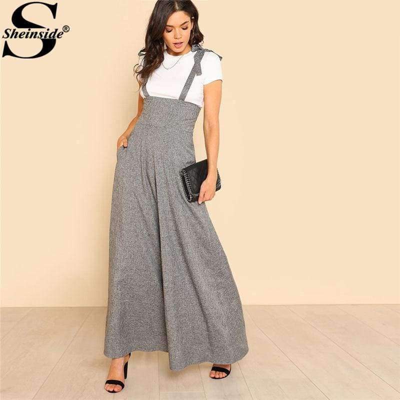 Planet Gates Gray / XS Self Tie Strap Wide Leg Jumpsuit  Spring Grey Sleeveless High Waist Loose OL Work Jumpsuit Women Elegant Jumpsuit