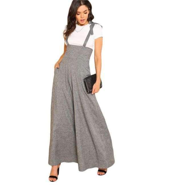 Planet Gates Gray / XS Self Tie Strap Wide Leg Jumpsuit  Spring Grey Sleeveless High Waist Loose OL Work Jumpsuit Women Elegant Jumpsuit