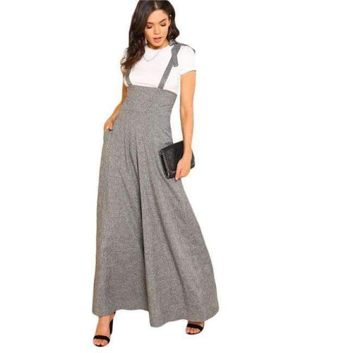 Planet Gates Gray / XS Self Tie Strap Wide Leg Jumpsuit  Spring Grey Sleeveless High Waist Loose OL Work Jumpsuit Women Elegant Jumpsuit