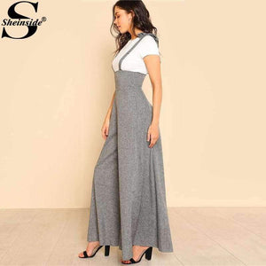 Planet Gates Gray / XS Self Tie Strap Wide Leg Jumpsuit  Spring Grey Sleeveless High Waist Loose OL Work Jumpsuit Women Elegant Jumpsuit
