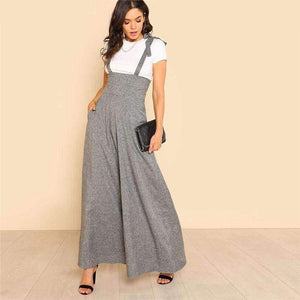 Planet Gates Gray / XS Self Tie Strap Wide Leg Jumpsuit  Spring Grey Sleeveless High Waist Loose OL Work Jumpsuit Women Elegant Jumpsuit