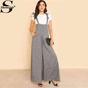 Planet Gates Gray / XS Self Tie Strap Wide Leg Jumpsuit  Spring Grey Sleeveless High Waist Loose OL Work Jumpsuit Women Elegant Jumpsuit