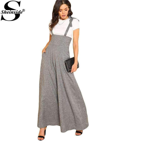 Planet Gates Gray / XS Self Tie Strap Wide Leg Jumpsuit  Spring Grey Sleeveless High Waist Loose OL Work Jumpsuit Women Elegant Jumpsuit