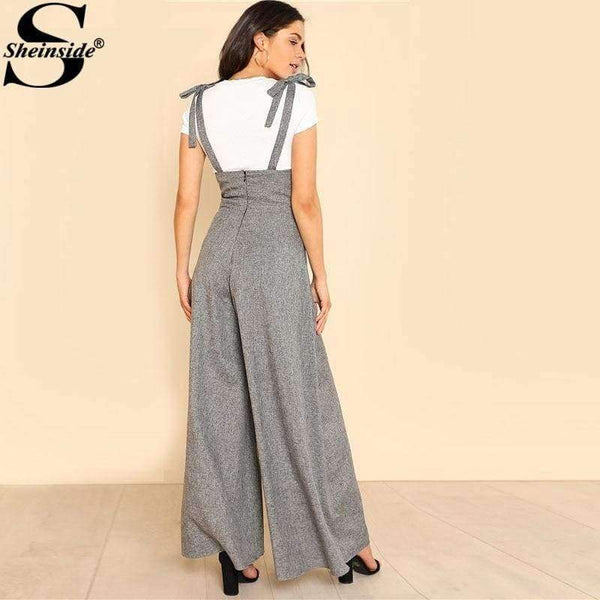 Planet Gates Gray / XS Self Tie Strap Wide Leg Jumpsuit  Spring Grey Sleeveless High Waist Loose OL Work Jumpsuit Women Elegant Jumpsuit