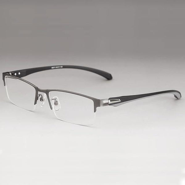 Planet Gates GraySemiRim Eyeglasses Frame for Men Eyewear Flexible Temples Legs IP Electroplating Alloy Material,Full Rim and Half Rim