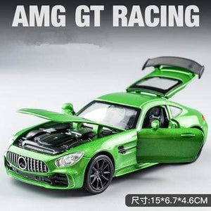 Planet Gates Green 1:32 AMG-GTR GT Alloy Sports Car Model Diecast Metal Toy Vehicles Car Model Collection High Simulation Sound Light Kids Toy Gift