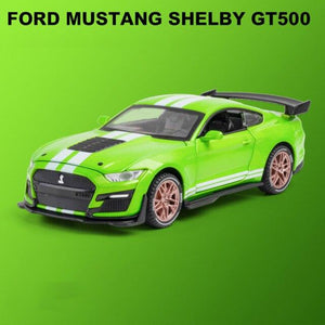 Planet Gates Green 1:32 Ford Mustang Shelby GT500 GT350 Supercar High Simulation Car Model Alloy Pull Back Kid Toy Car 4 Open Door Children's Gifts