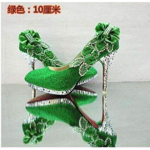 Planet Gates green 10cm / 4 2016 Glitter Gorgeous Wedding Bridal Evening Party Crystal High Heels Women Shoes Sexy Woman Pumps Fashion Bridal Shoes 9 color