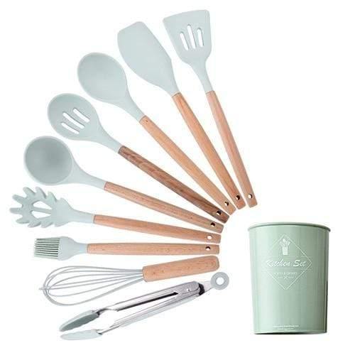Planet Gates Green 10pcs-A 9/10/12pcs Cooking Tools Set Premium Silicone Kitchen Cooking Utensils Set With Storage Box Turner Tongs Spatula Soup Spoon